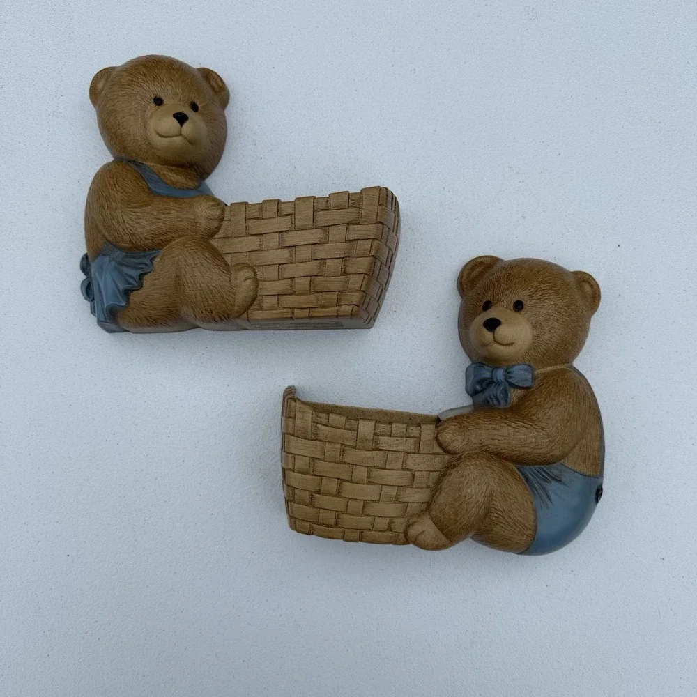 Vintage Burwood Products Nursery Decor Teddy Bear Wall Decor Planters Set Of 2‎